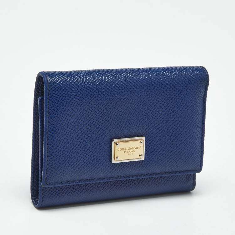 Pre Owned Dolce & Gabbana Blue Leather Trifold Wallet