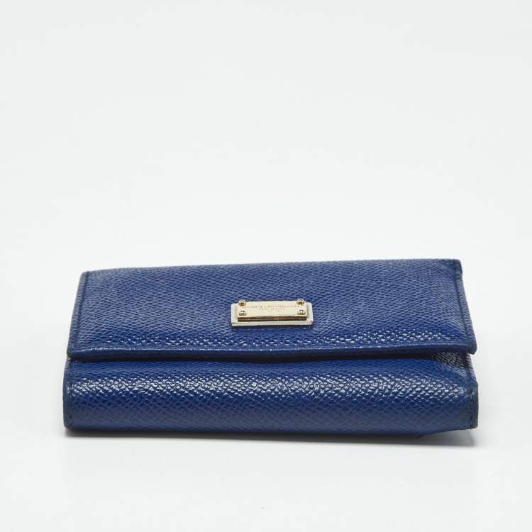 Pre Owned Dolce & Gabbana Blue Leather Trifold Wallet