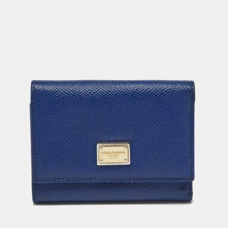 Pre Owned Dolce & Gabbana Blue Leather Trifold Wallet