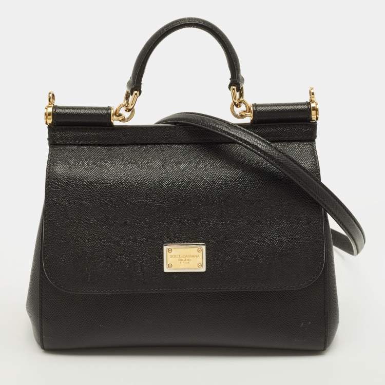 Pre Owned Dolce & Gabbana Miss Sicily Medium Black Leather Top Handle Bag