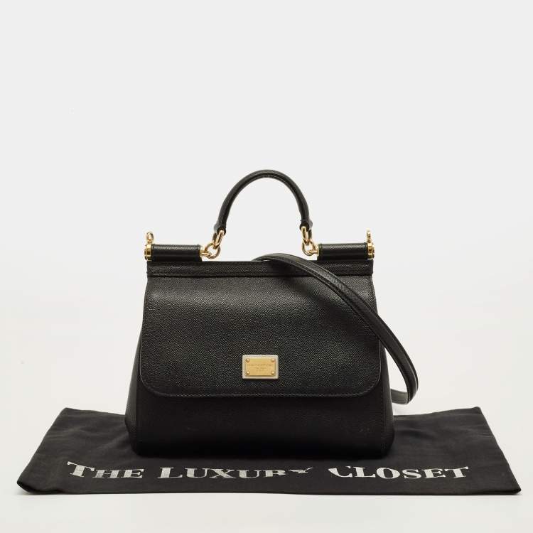 Pre Owned Dolce & Gabbana Miss Sicily Medium Black Leather Top Handle Bag