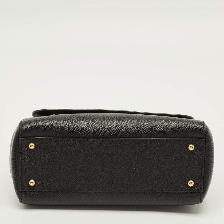 Pre Owned Dolce & Gabbana Miss Sicily Medium Black Leather Top Handle Bag