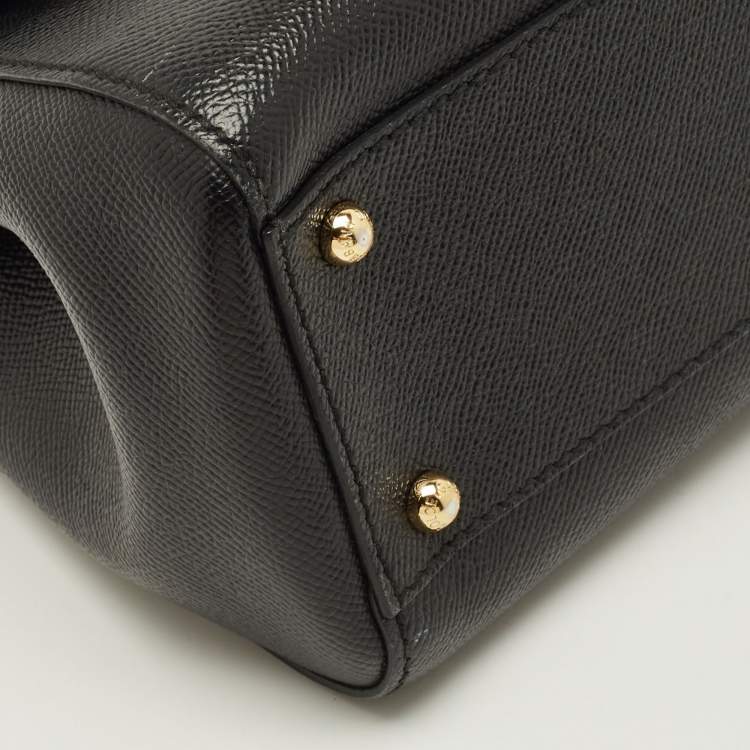 Pre Owned Dolce & Gabbana Miss Sicily Medium Black Leather Top Handle Bag