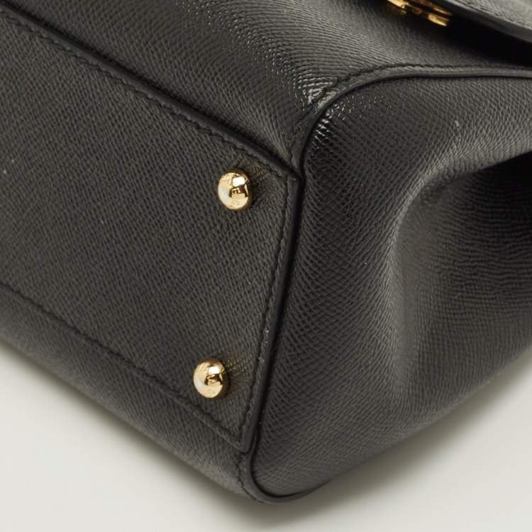 Pre Owned Dolce & Gabbana Miss Sicily Medium Black Leather Top Handle Bag