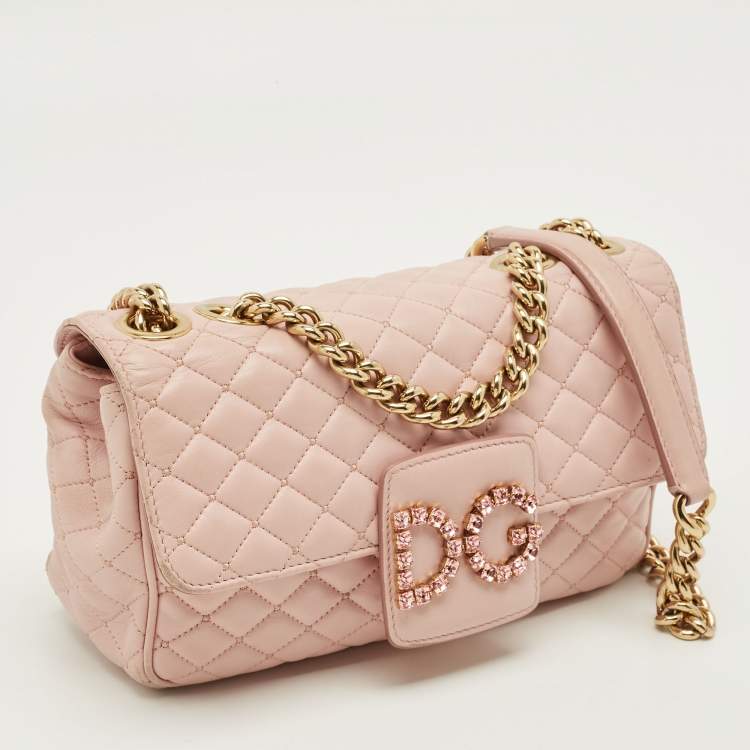 Pre Owned Dolce & Gabbana DG Millennials Pink Quilted Leather Shoulder Bag