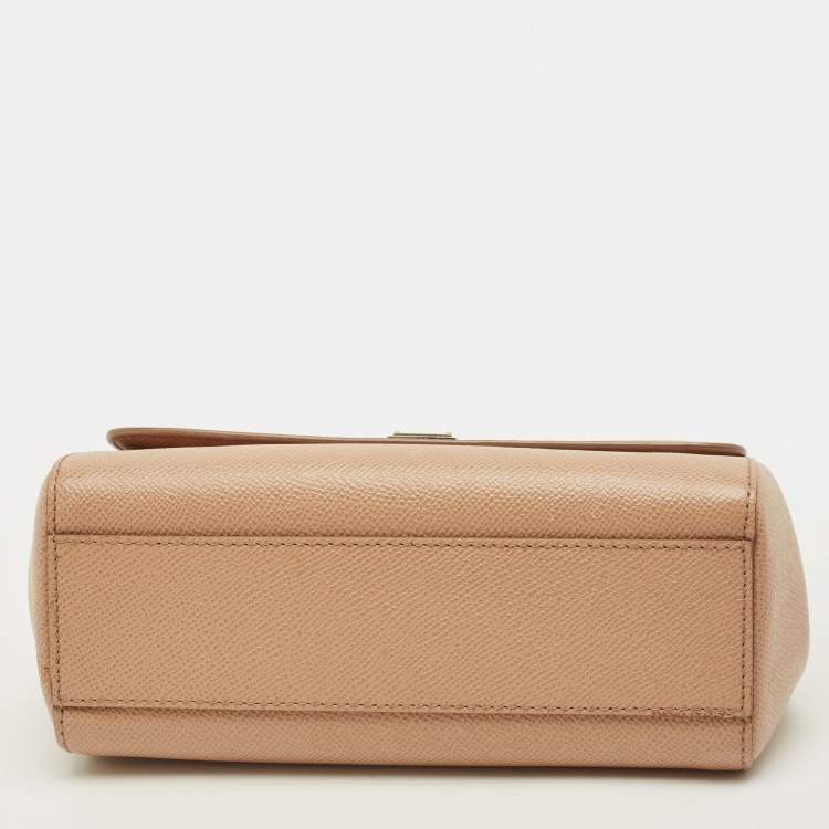 Pre Owned Dolce & Gabbana Floral Print Miss Sicily Beige Leather Top Handle Bag