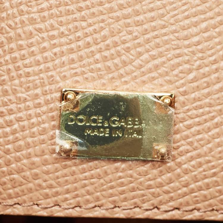 Pre Owned Dolce & Gabbana Floral Print Miss Sicily Beige Leather Top Handle Bag