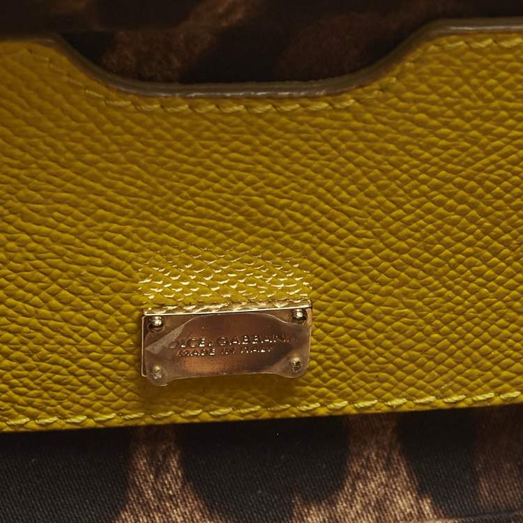 Pre Owned Dolce & Gabbana Miss Sicily Small Yellow Leather Top Handle Bag
