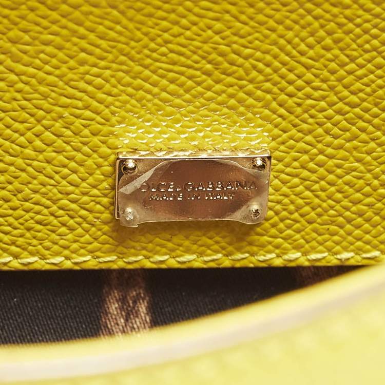 Pre Owned Dolce & Gabbana Miss Sicily Small Yellow Leather Top Handle Bag