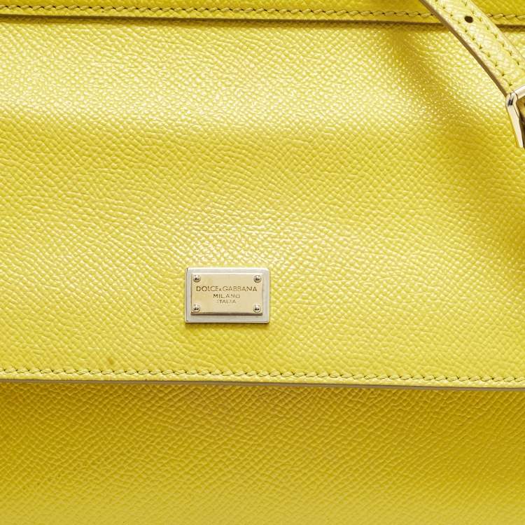 Pre Owned Dolce & Gabbana Miss Sicily Small Yellow Leather Top Handle Bag