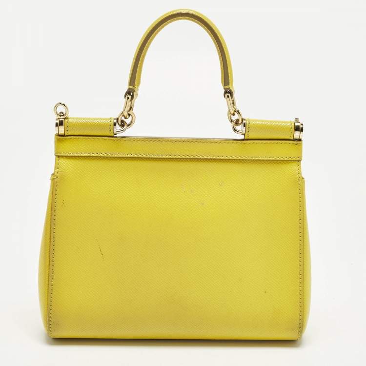 Pre Owned Dolce & Gabbana Miss Sicily Small Yellow Leather Top Handle Bag