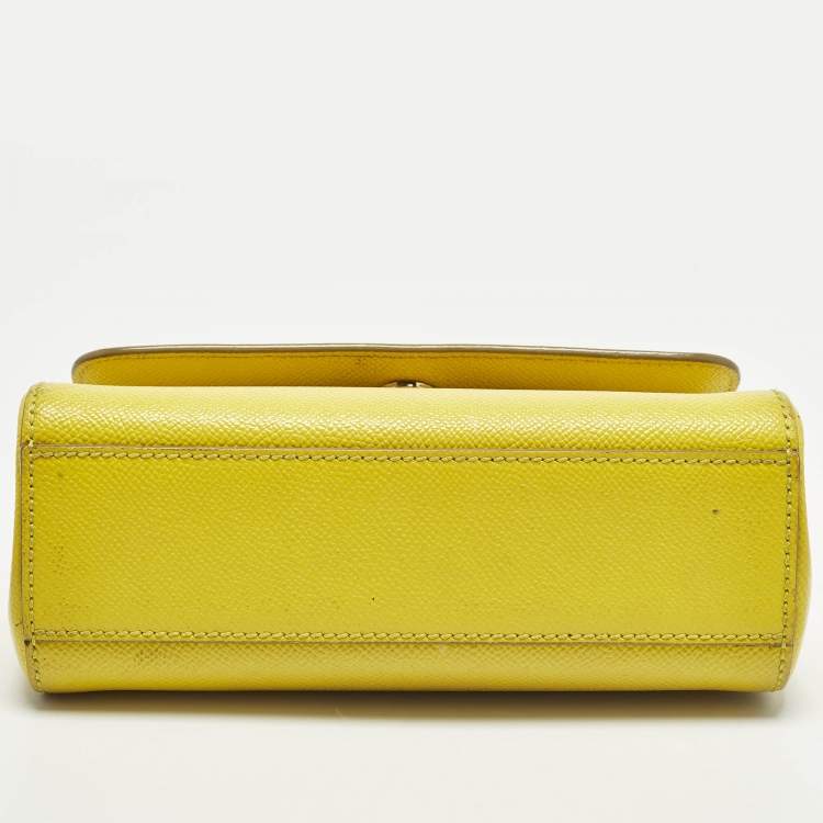 Pre Owned Dolce & Gabbana Miss Sicily Small Yellow Leather Top Handle Bag