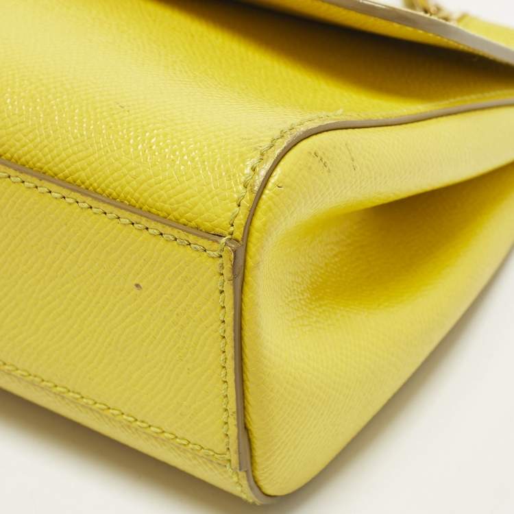 Pre Owned Dolce & Gabbana Miss Sicily Small Yellow Leather Top Handle Bag