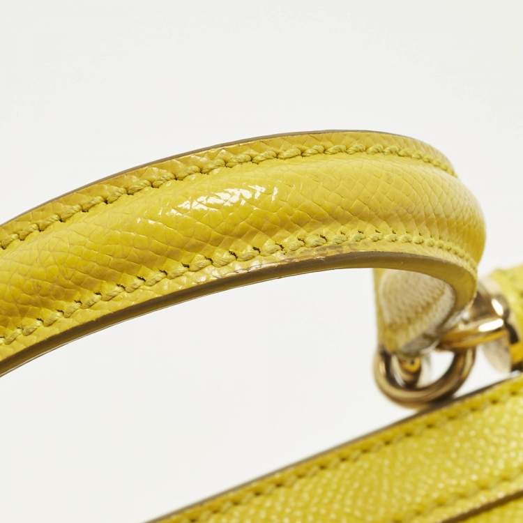 Pre Owned Dolce & Gabbana Miss Sicily Small Yellow Leather Top Handle Bag