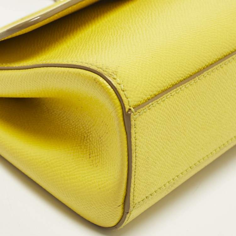 Pre Owned Dolce & Gabbana Miss Sicily Small Yellow Leather Top Handle Bag