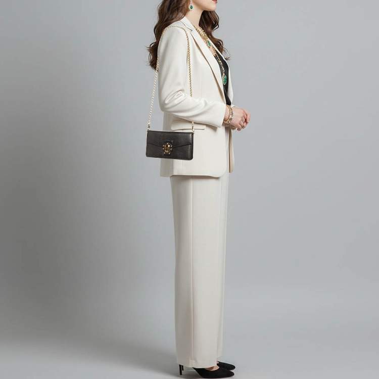 Pre Owned Dolce & Gabbana Lucia Black Lizard Embossed Leather Wallet On Chain