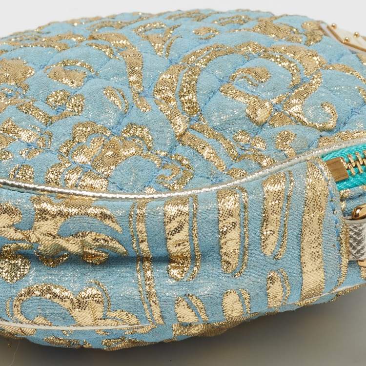 Pre Owned Dolce & Gabbana Miss Glam Round Blue/Gold Quilted Fabric Shoulder Bag