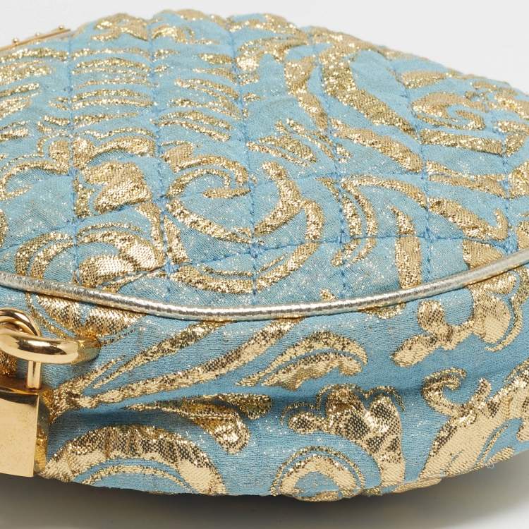 Pre Owned Dolce & Gabbana Miss Glam Round Blue/Gold Quilted Fabric Shoulder Bag