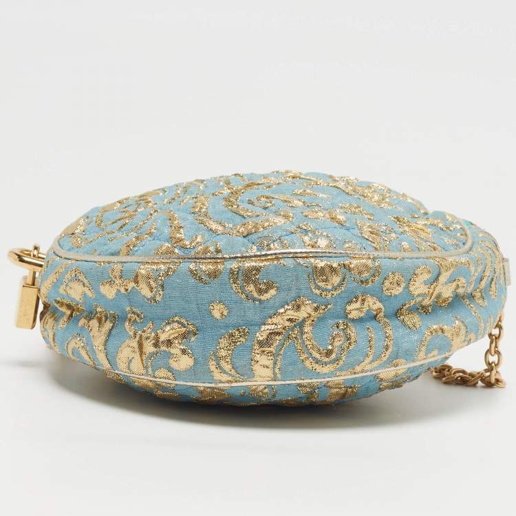 Pre Owned Dolce & Gabbana Miss Glam Round Blue/Gold Quilted Fabric Shoulder Bag