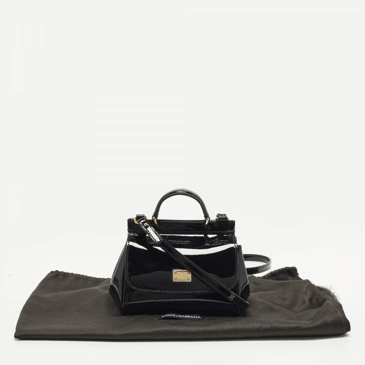 Pre Owned Dolce & Gabbana Miss Sicily Micro Black Patent Leather Crossbody Bag