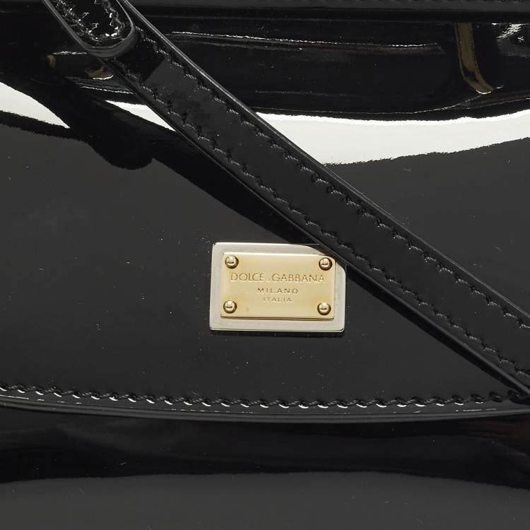 Pre Owned Dolce & Gabbana Miss Sicily Micro Black Patent Leather Crossbody Bag