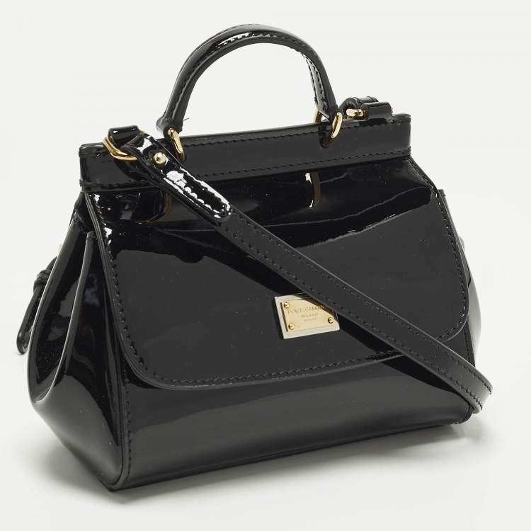 Pre Owned Dolce & Gabbana Miss Sicily Micro Black Patent Leather Crossbody Bag