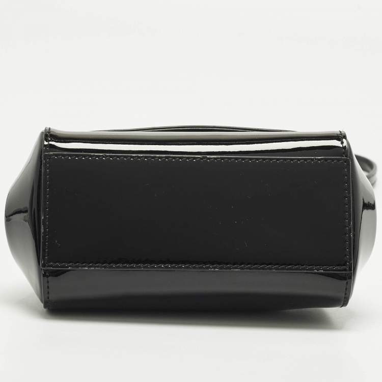 Pre Owned Dolce & Gabbana Miss Sicily Micro Black Patent Leather Crossbody Bag