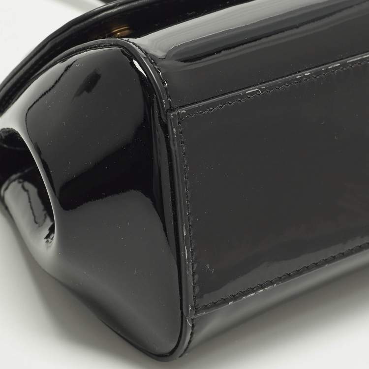Pre Owned Dolce & Gabbana Miss Sicily Micro Black Patent Leather Crossbody Bag
