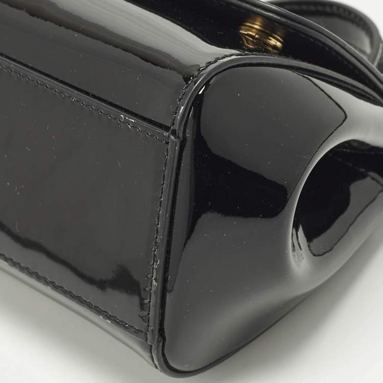 Pre Owned Dolce & Gabbana Miss Sicily Micro Black Patent Leather Crossbody Bag