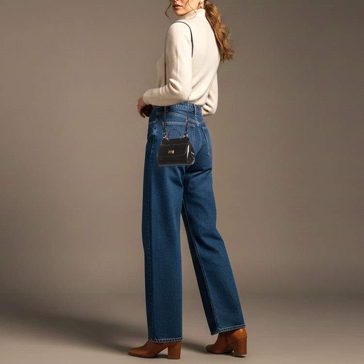 Pre Owned Dolce & Gabbana Miss Sicily Micro Black Patent Leather Crossbody Bag