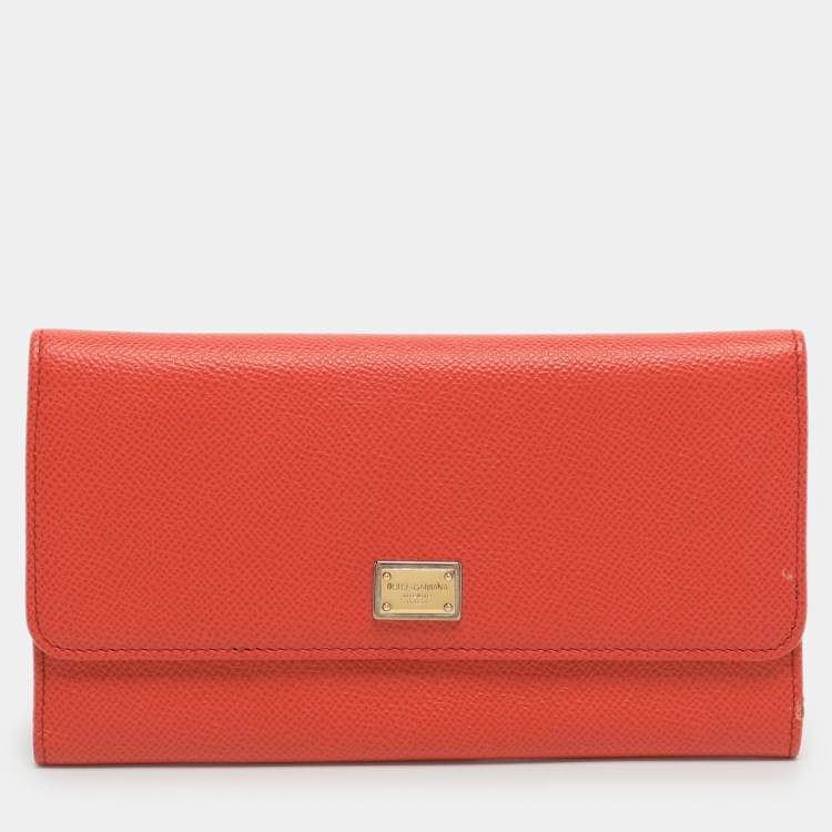 Pre Owned Dolce & Gabbana Orange Leather Flap Continental Wallet