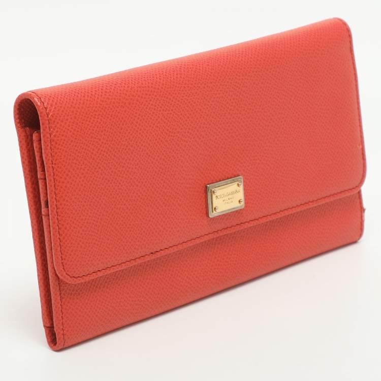 Pre Owned Dolce & Gabbana Orange Leather Flap Continental Wallet