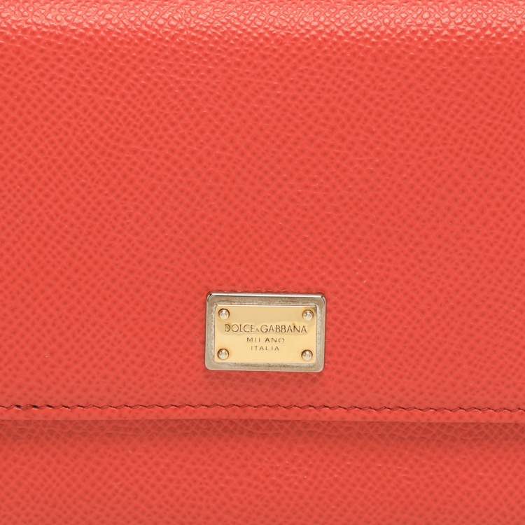 Pre Owned Dolce & Gabbana Orange Leather Flap Continental Wallet