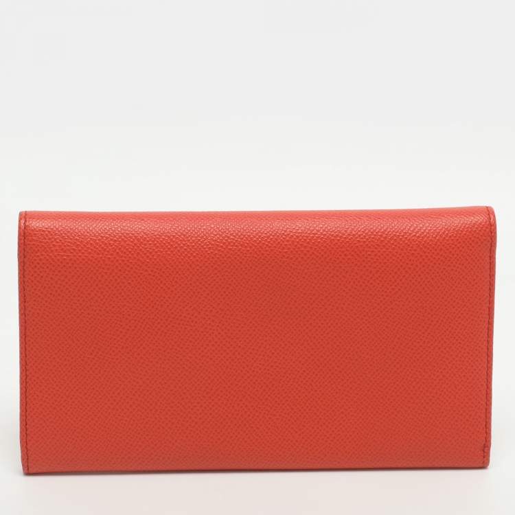 Pre Owned Dolce & Gabbana Orange Leather Flap Continental Wallet