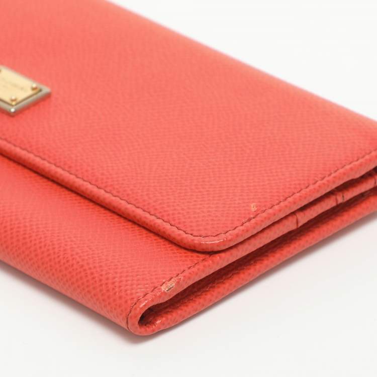 Pre Owned Dolce & Gabbana Orange Leather Flap Continental Wallet