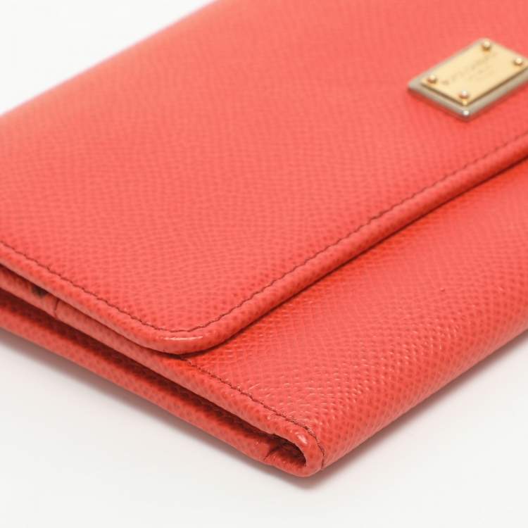 Pre Owned Dolce & Gabbana Orange Leather Flap Continental Wallet