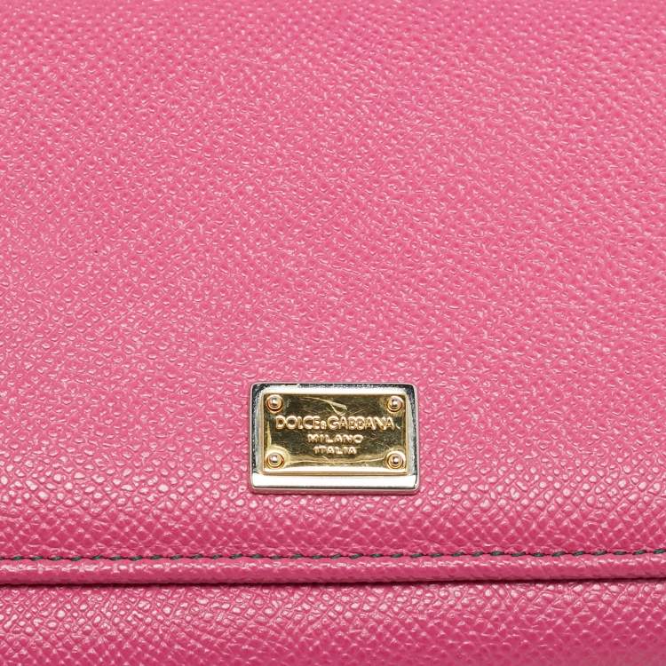 Pre Owned Dolce & Gabbana Miss Sicily Pink/Green Leather Wallet on Chain