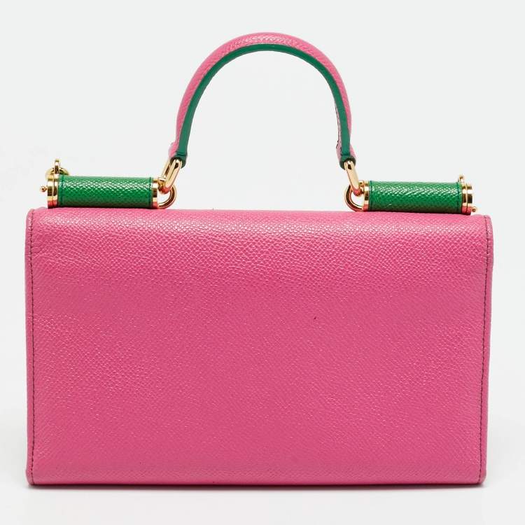 Pre Owned Dolce & Gabbana Miss Sicily Pink/Green Leather Wallet on Chain