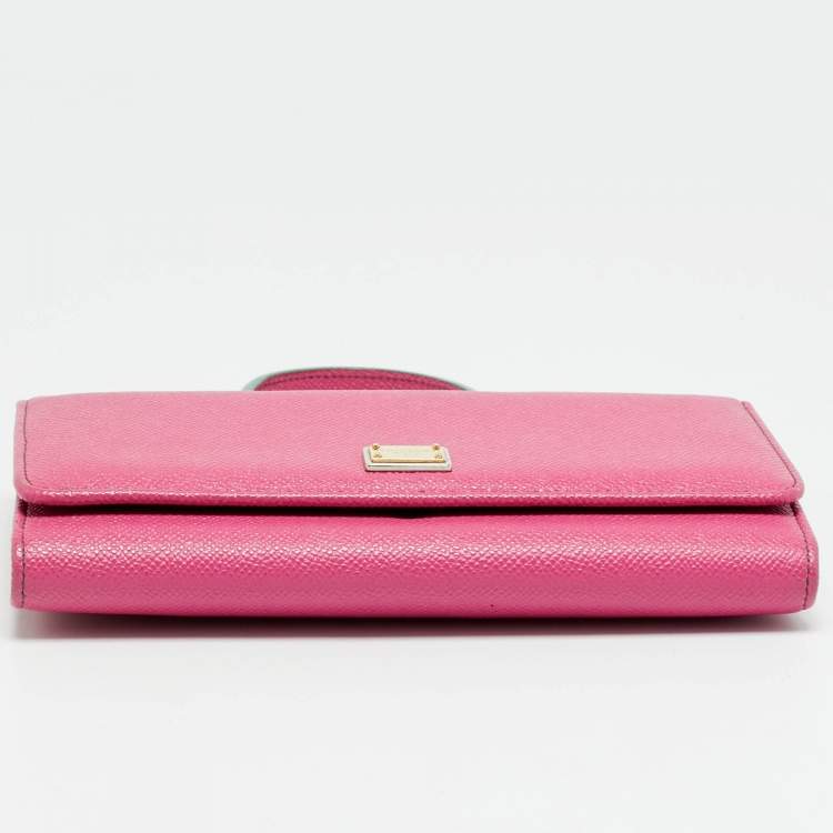 Pre Owned Dolce & Gabbana Miss Sicily Pink/Green Leather Wallet on Chain