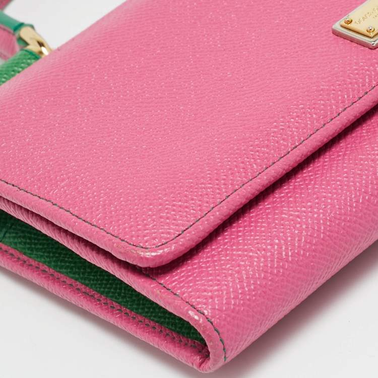 Pre Owned Dolce & Gabbana Miss Sicily Pink/Green Leather Wallet on Chain