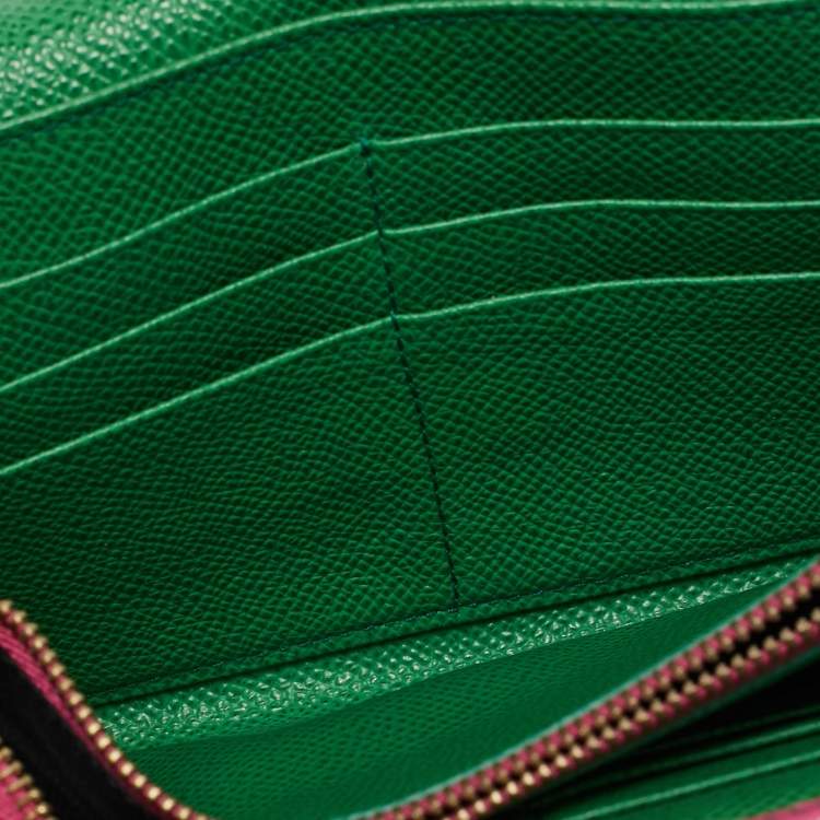 Pre Owned Dolce & Gabbana Miss Sicily Pink/Green Leather Wallet on Chain