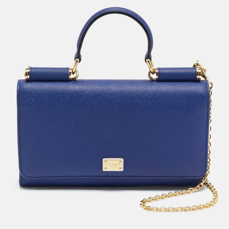 Pre Owned Dolce & Gabbana Miss Sicily Indigo Blue Leather Wallet on Chain