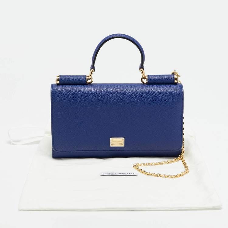 Pre Owned Dolce & Gabbana Miss Sicily Indigo Blue Leather Wallet on Chain