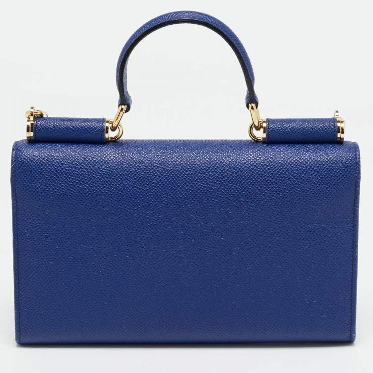 Pre Owned Dolce & Gabbana Miss Sicily Indigo Blue Leather Wallet on Chain