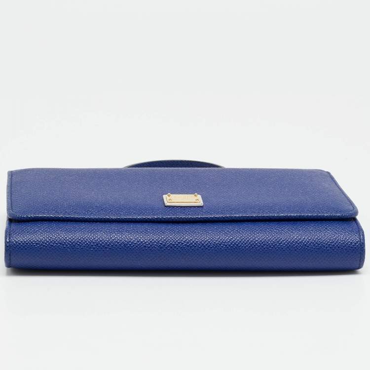 Pre Owned Dolce & Gabbana Miss Sicily Indigo Blue Leather Wallet on Chain