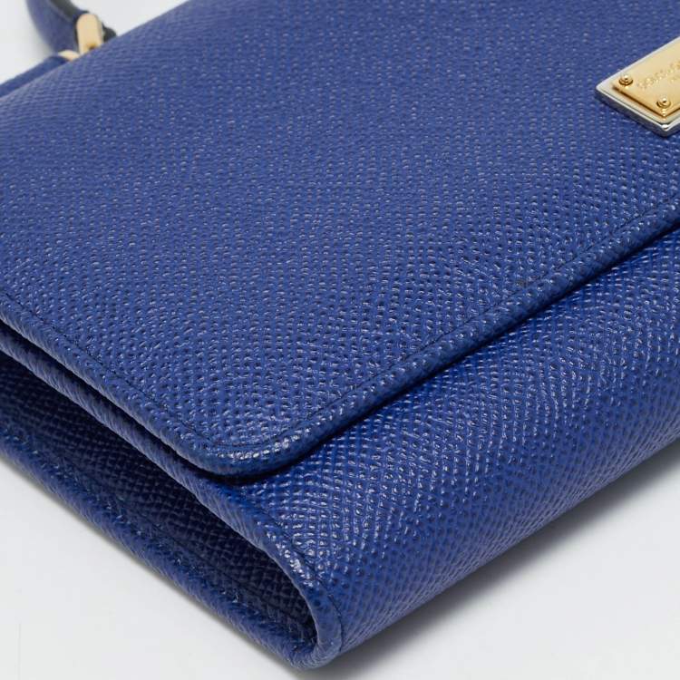 Pre Owned Dolce & Gabbana Miss Sicily Indigo Blue Leather Wallet on Chain