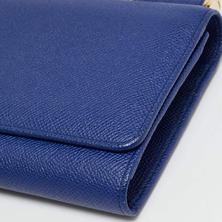 Pre Owned Dolce & Gabbana Miss Sicily Indigo Blue Leather Wallet on Chain