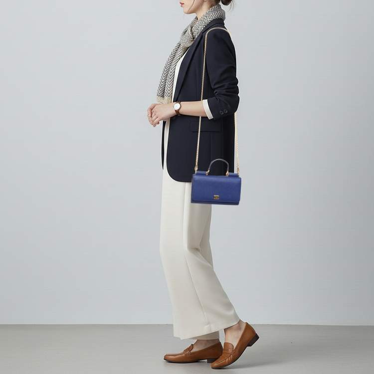 Pre Owned Dolce & Gabbana Miss Sicily Indigo Blue Leather Wallet on Chain