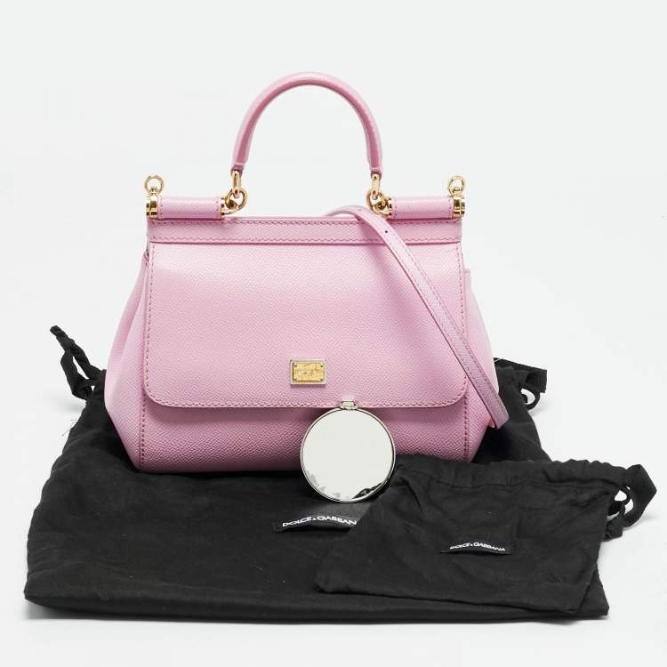 Pre Owned Dolce & Gabbana Miss Sicily Small Pink Leather Top Handle Bag