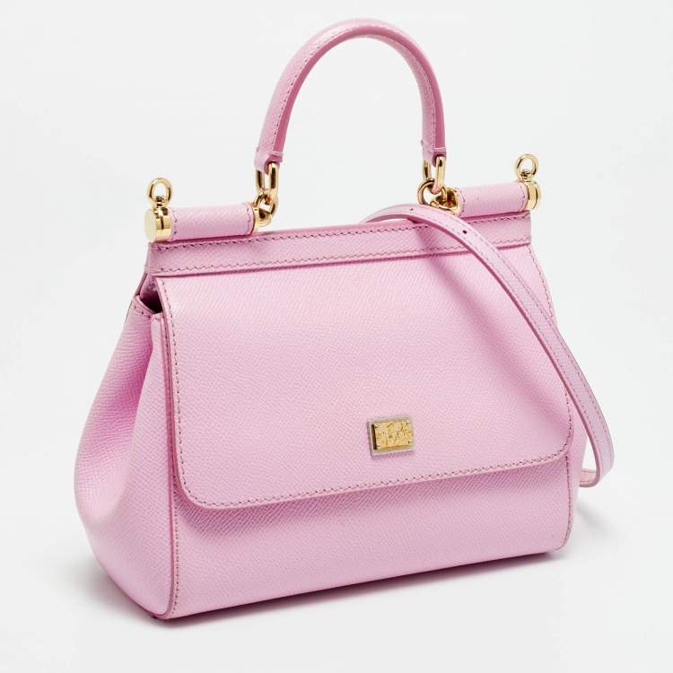 Pre Owned Dolce & Gabbana Miss Sicily Small Pink Leather Top Handle Bag
